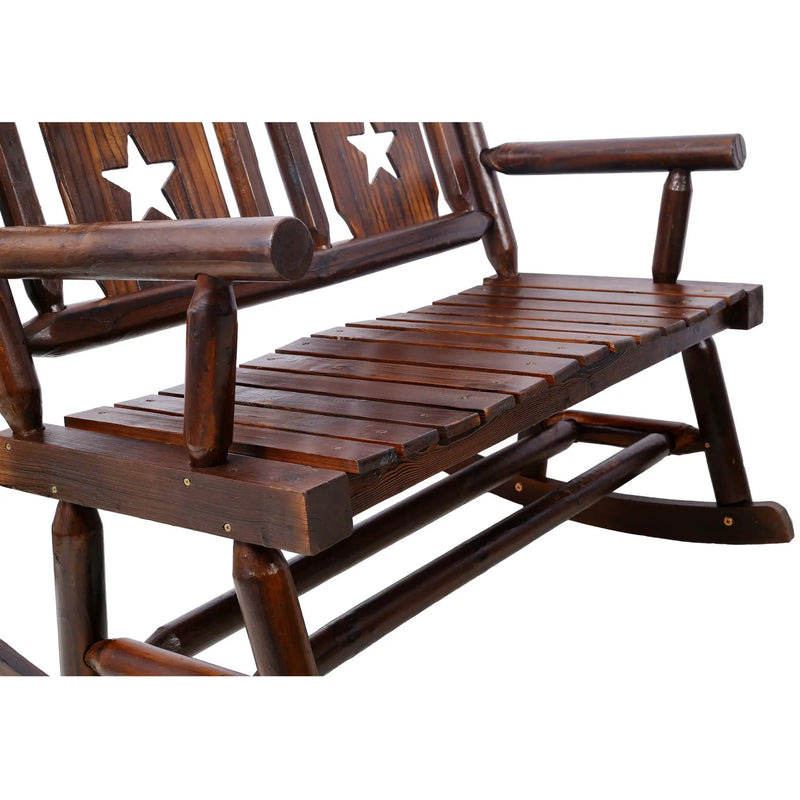 Rustic Outdoor Wood Rocking Bench Double Rocking Chair For 2 Persons With Curved Seat, Porch Rocker - Brown by HouseOfZazla