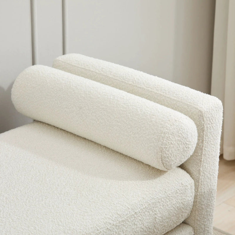 Elegant Upholstered Bench, Daybed, Ottoman With Wood Legs & Bolster Pillows - Ivory Boucle by HouseOfZazla