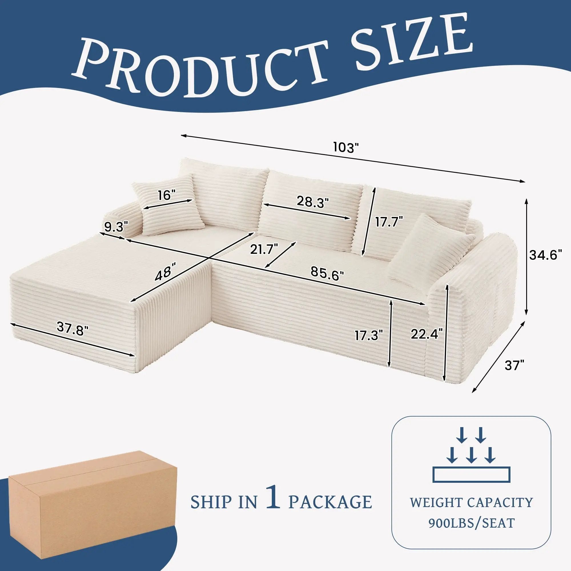 Modular Sectional With Arched Armrests, Includes 3 Back Cushions & 2 Throw Pillows by Unique Piece Furniture