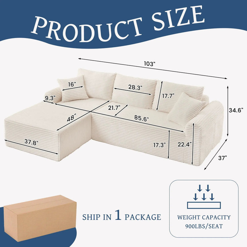 Modular Sectional With Arched Armrests, Includes 3 Back Cushions & 2 Throw Pillows by Unique Piece Furniture