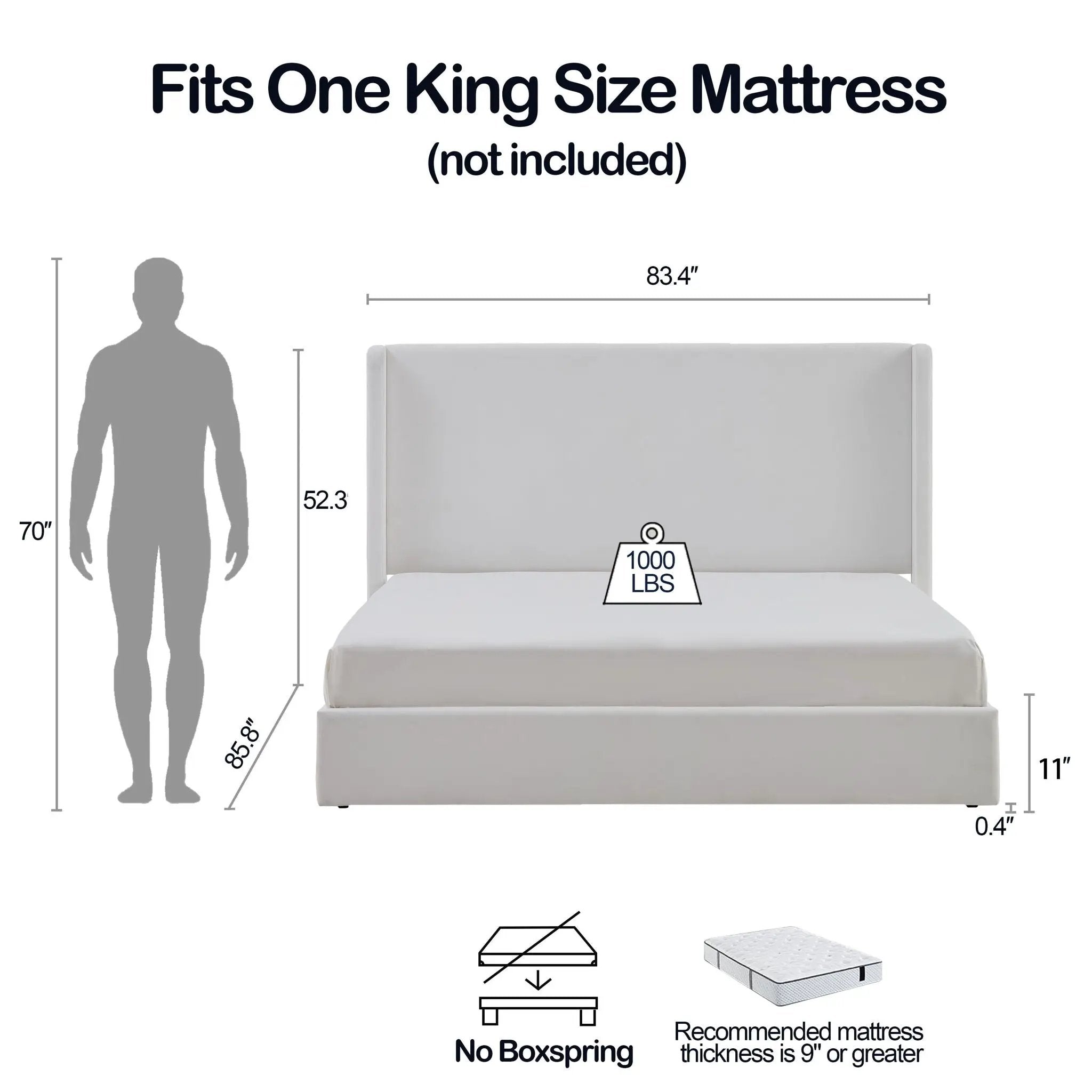 Carmen - King Size Upholstered Wingback Bed - White