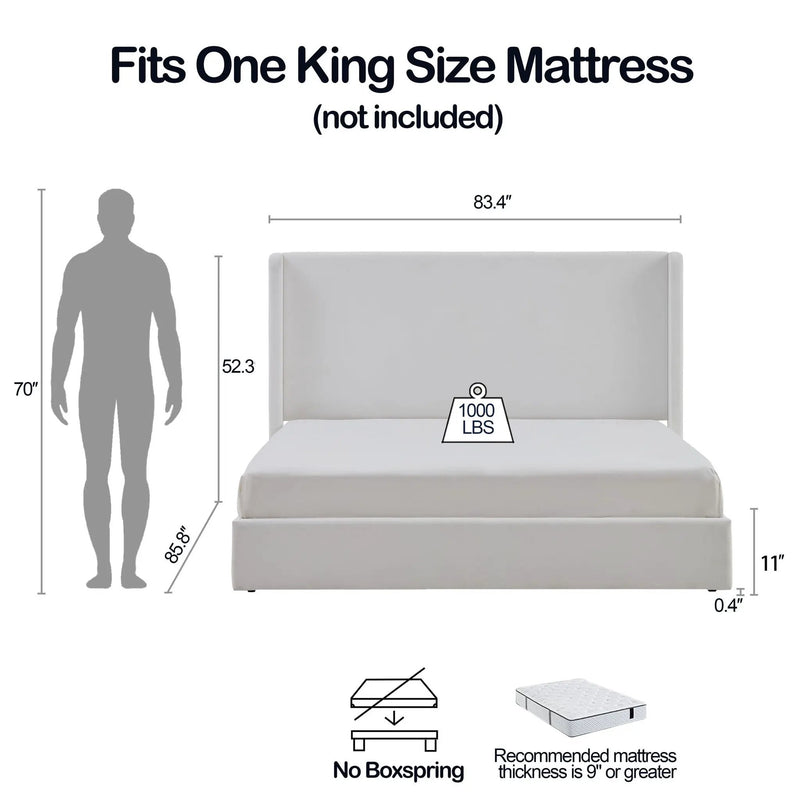 Carmen - King Size Upholstered Wingback Bed - White