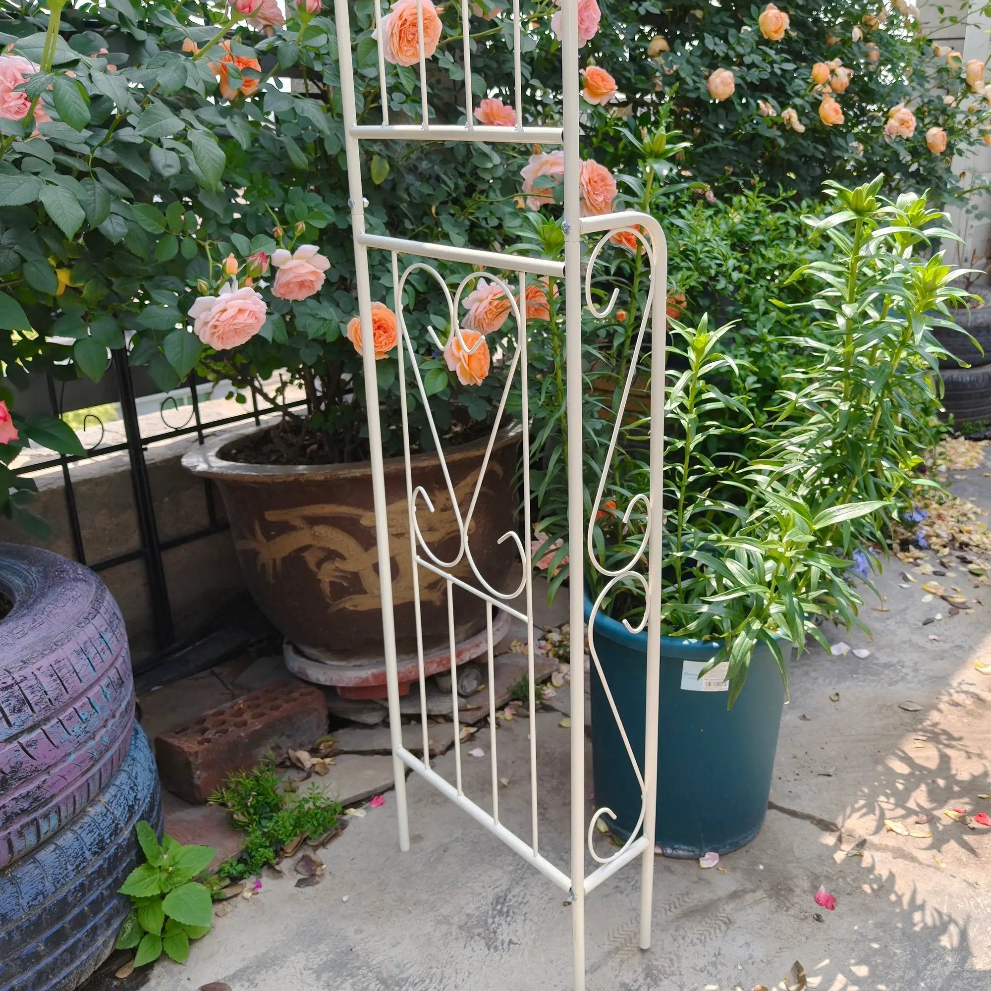 Metal Garden Arch W55'' x H94.5'' - Cream White Outdoor Arbor by HouseOfZazla