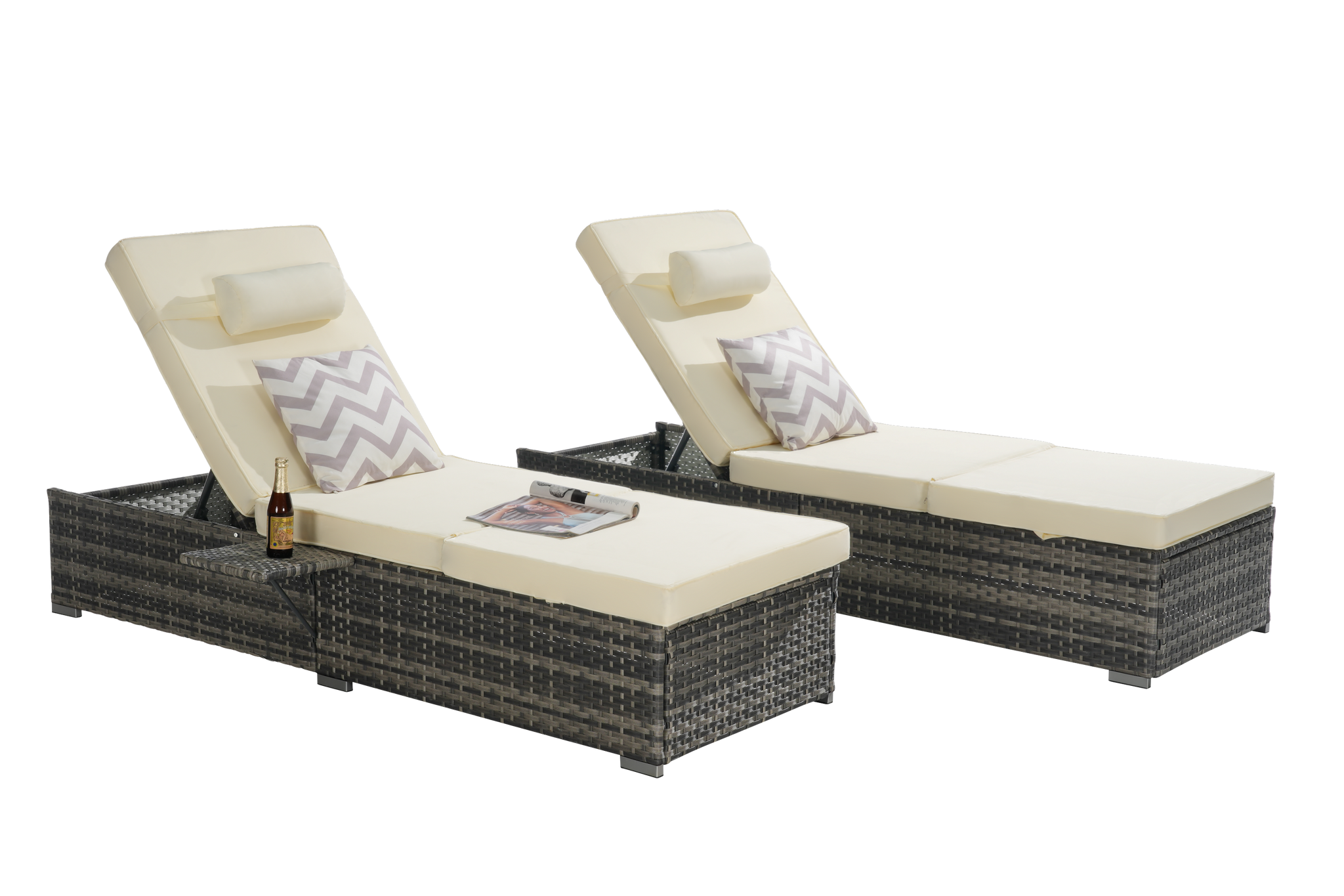 Outdoor Chaise Lounge Chair Set of 2 with Storage and Cushions by HouseOfZazla