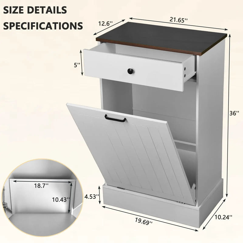 Tilt Out Trash Cabinet With Drawer, 10 Gallon Hamper - White by HouseOfZazla