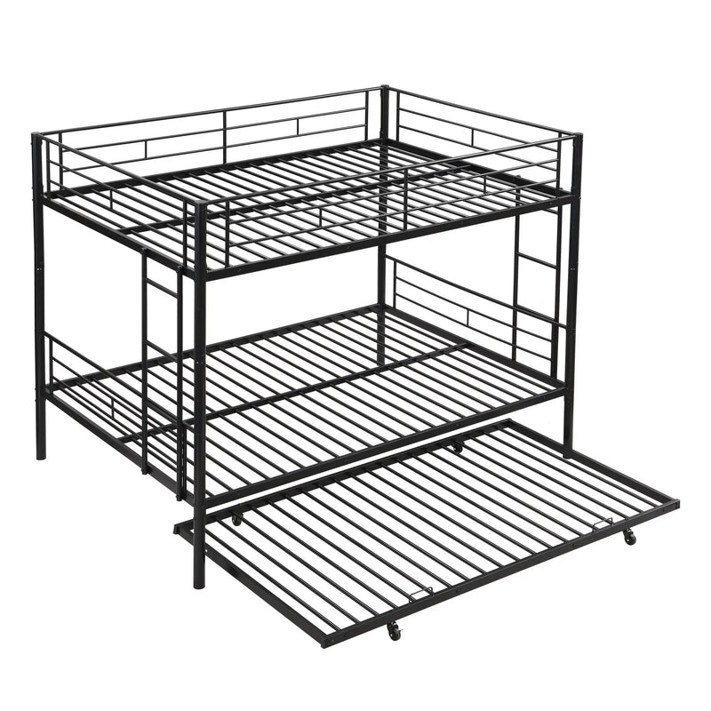 Full Over Full Modern Metal Bunk Bed With Trundle - Black by Unique Piece Furniture