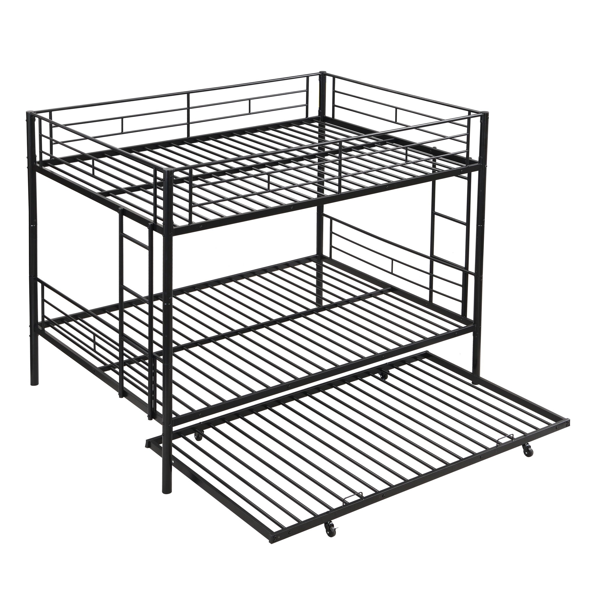 Full Over Full Modern Metal Bunk Bed With Trundle - Black by HouseOfZazla