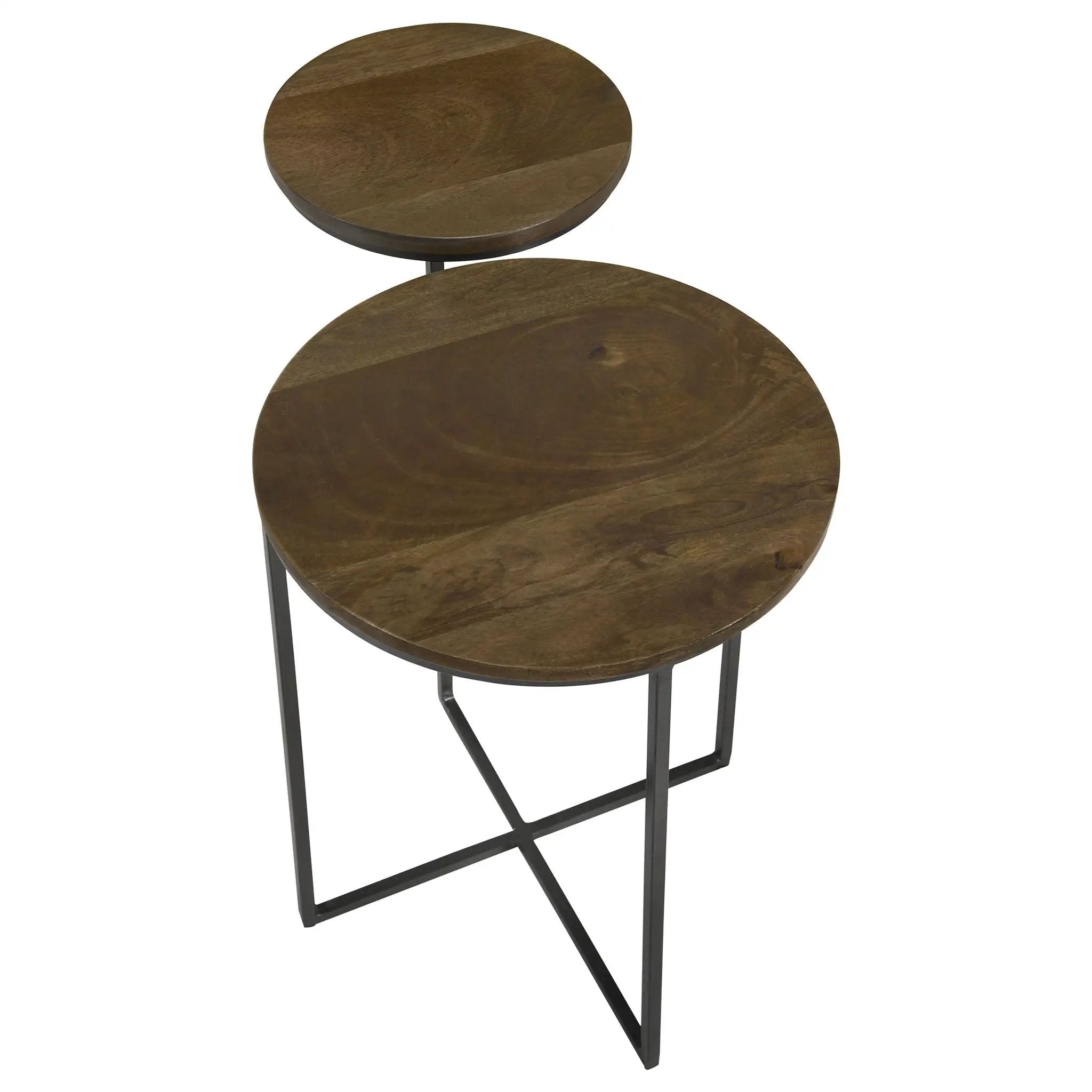 Yael Round Mango Wood Accent Side Table Natural and Gunmetal by Unique Piece Furniture