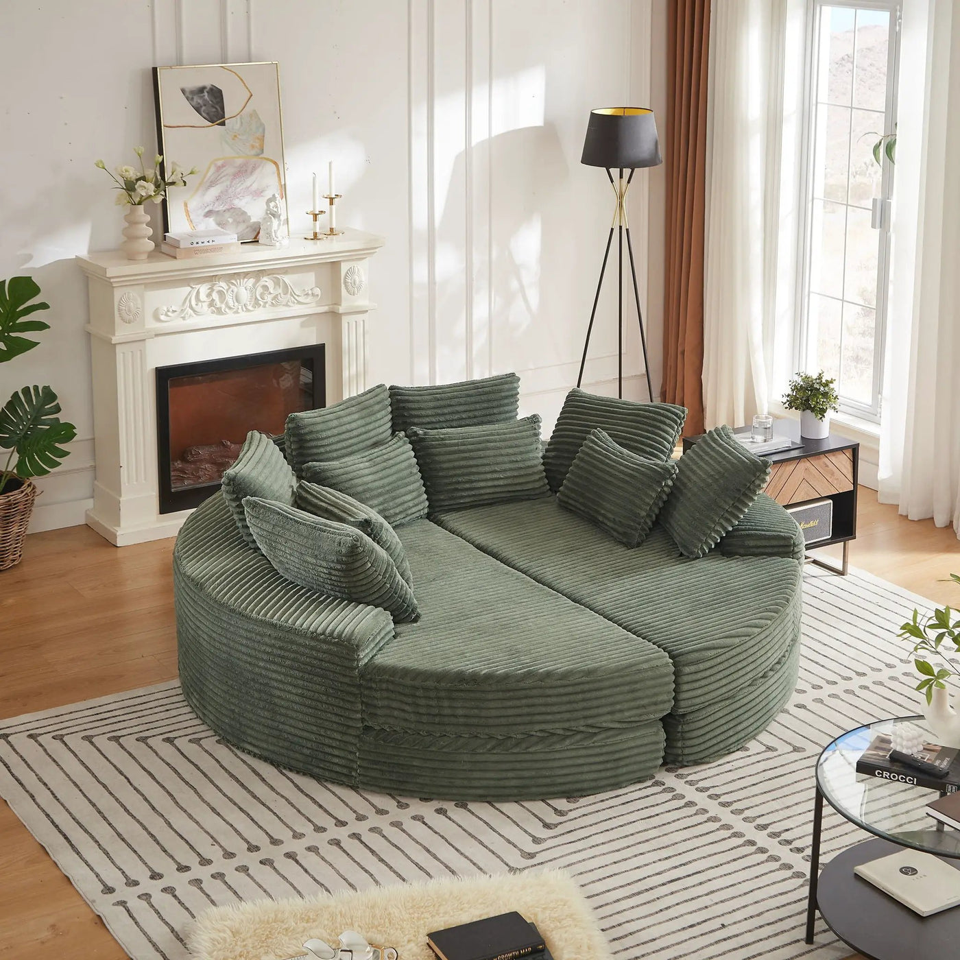 Round Oversized Sofa Bed With 5 Throw Pillows by HouseOfZazla