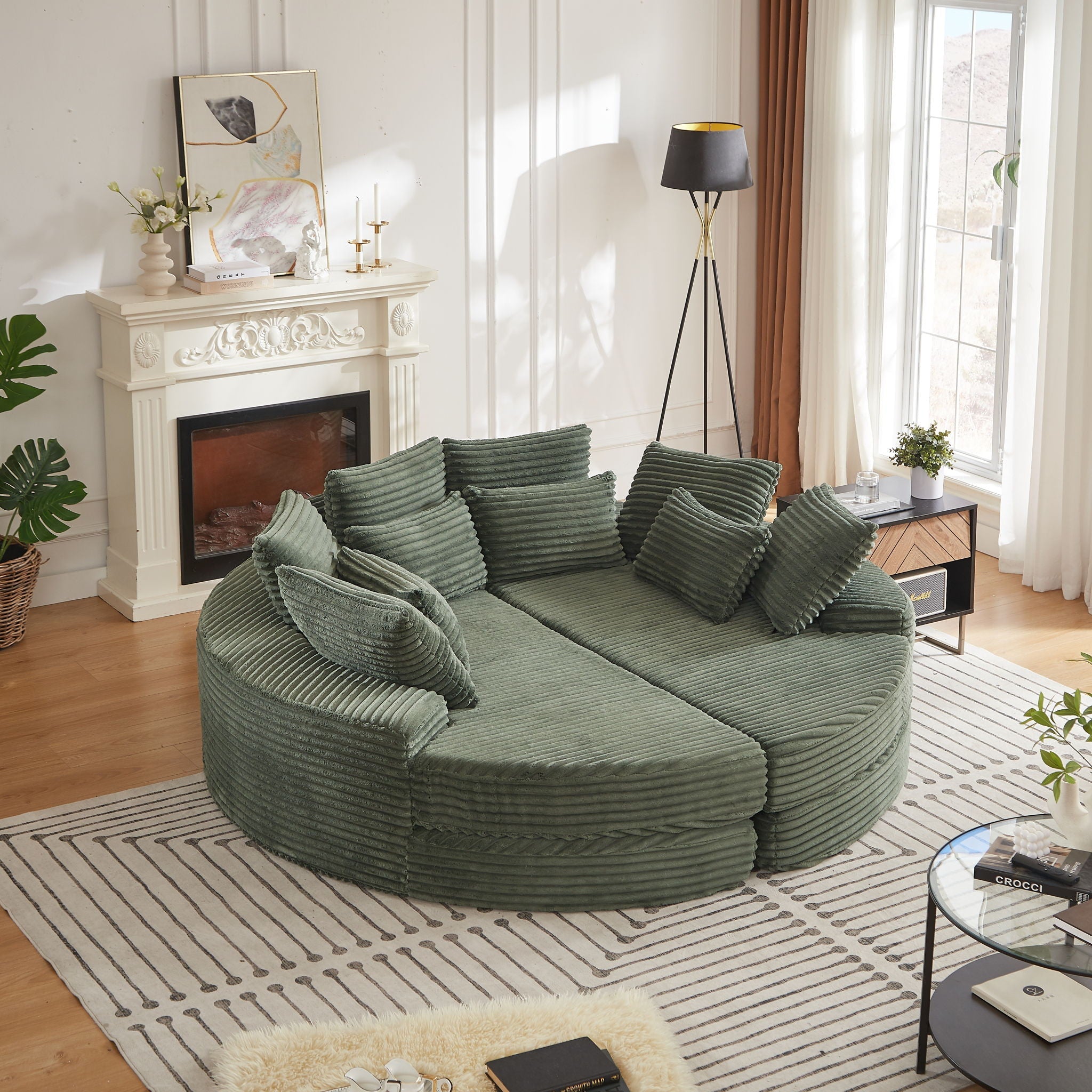 Round Oversized Sofa Bed With 5 Throw Pillows by HouseOfZazla