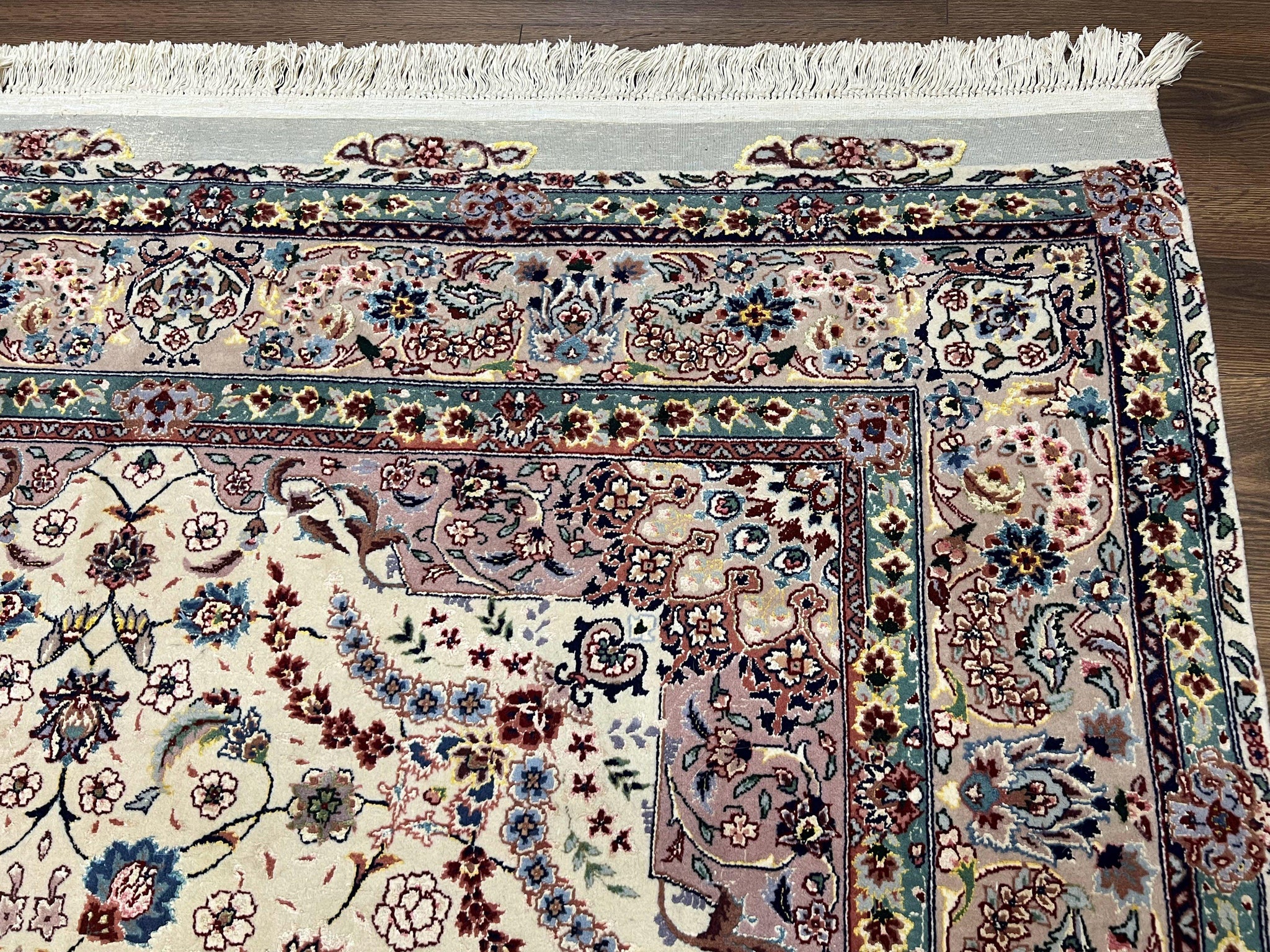 Beautiful Pak Persian Rug 6x9, Floral Medallion, Wool and Silk, Highly Detailed Elegant Carpet, Vintage Oriental Rug 6 x 9, Cream and Gray by Jewel Rugs