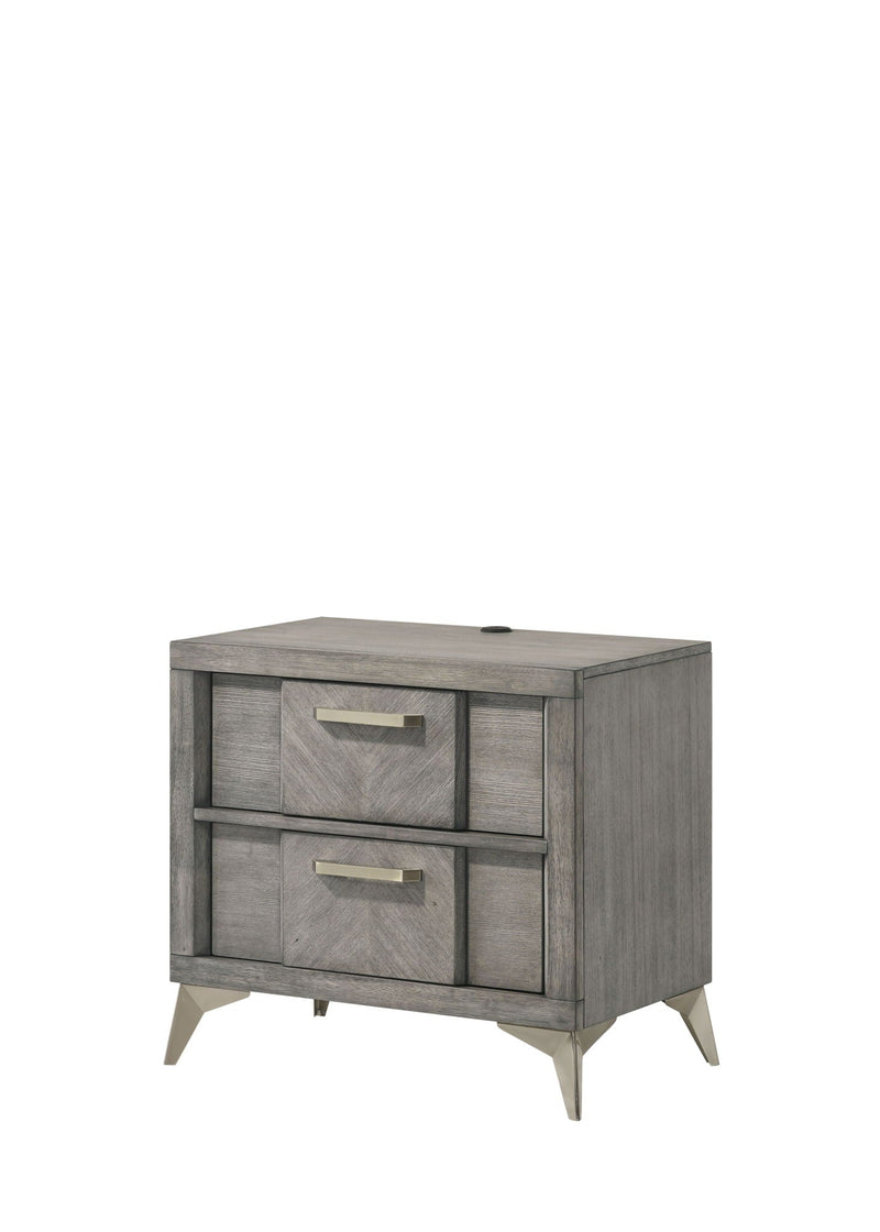 Gray 2 Drawer Nightstand with Bookmatched Veneers and USB Port, photo 3 of 5