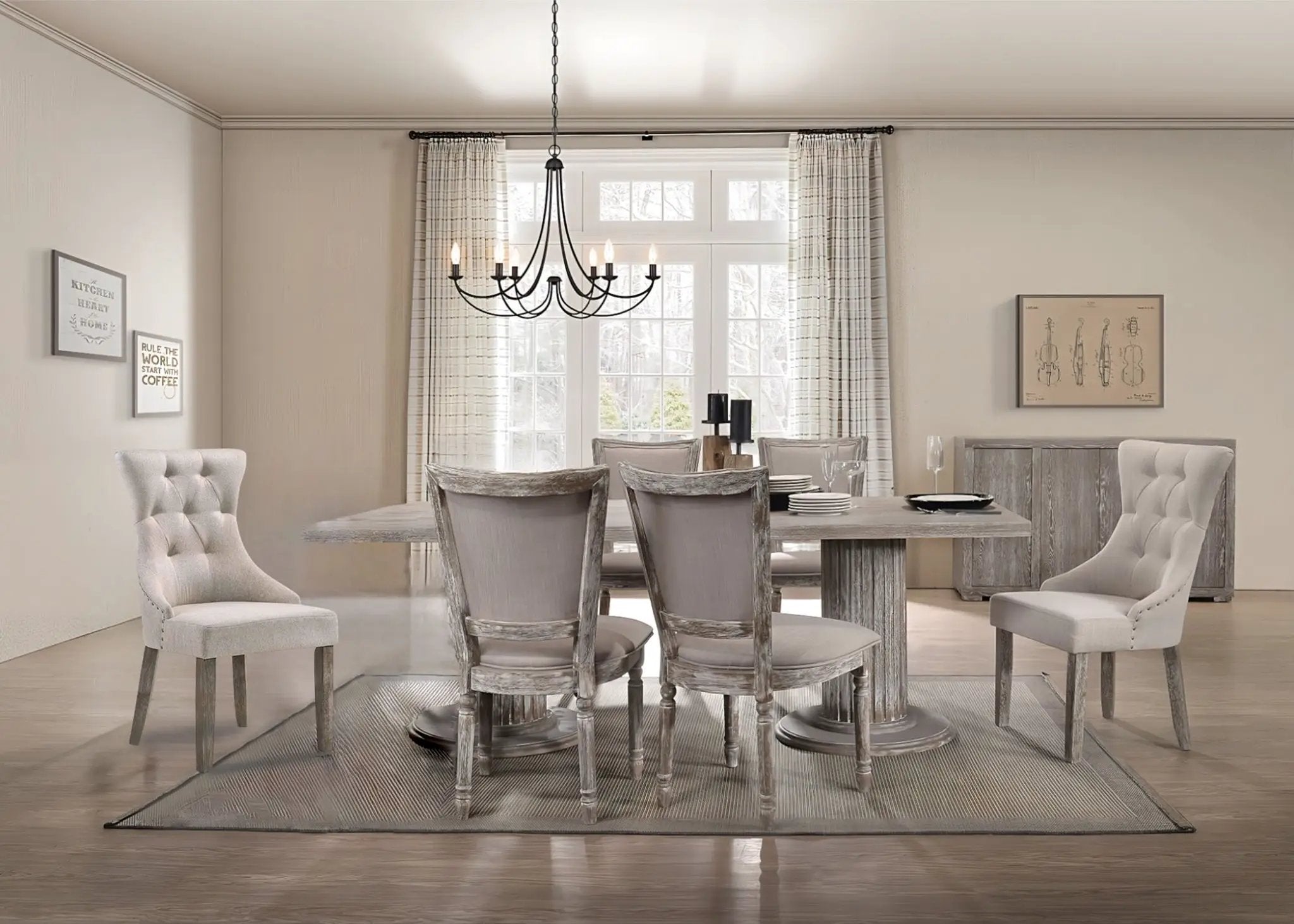 Gabrian 7 Pieces Dining Room Set - Reclaimed Wood, Beige / Gray by HouseOfZazla