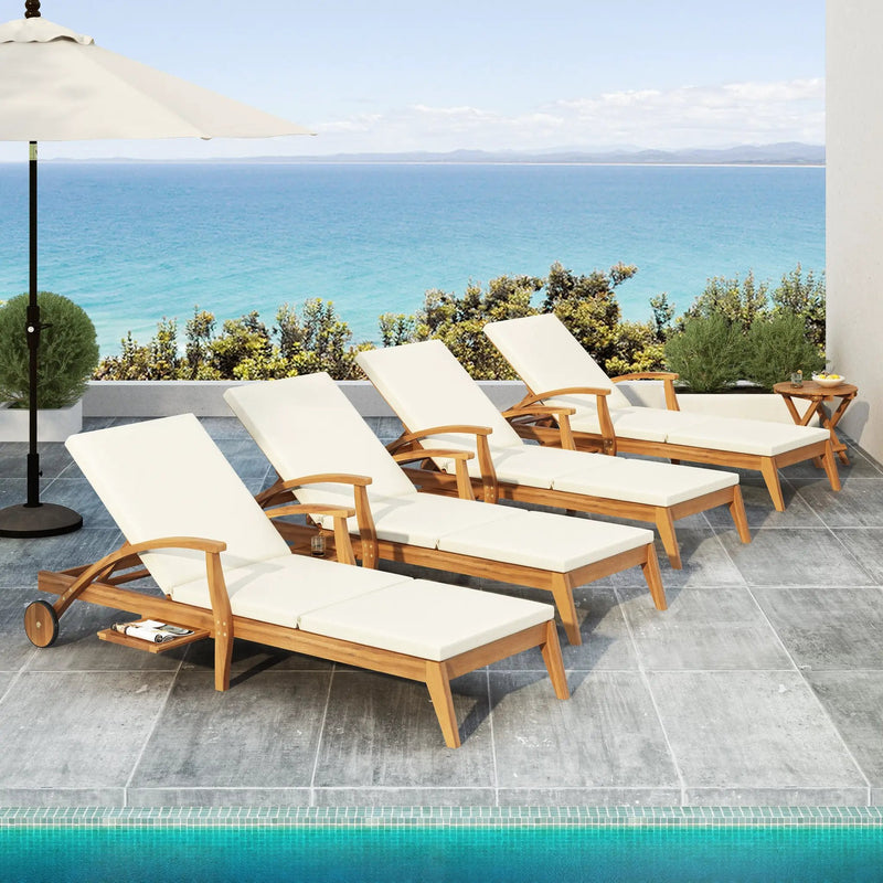 Outdoor Recliner Side Table Set with Acacia Wood and Adjustable Chaise Lounge by HouseOfZazla