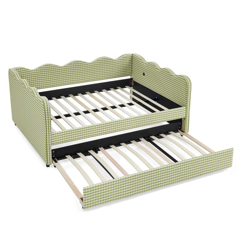 Gingham Daybed With USB Charging Port, Wave-Shaped Design by HouseOfZazla