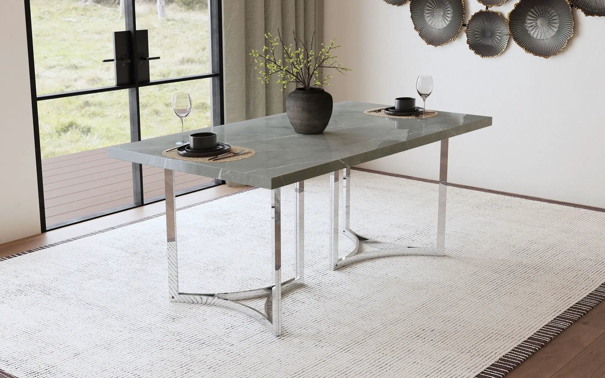 Sterling 72-inch Rectangular Dining Table Grey Faux Marble by Unique Piece Furniture
