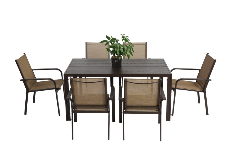 7 Pieces Patio Dining Set with Rectangular Table and 6 Textilene Chairs by HouseOfZazla