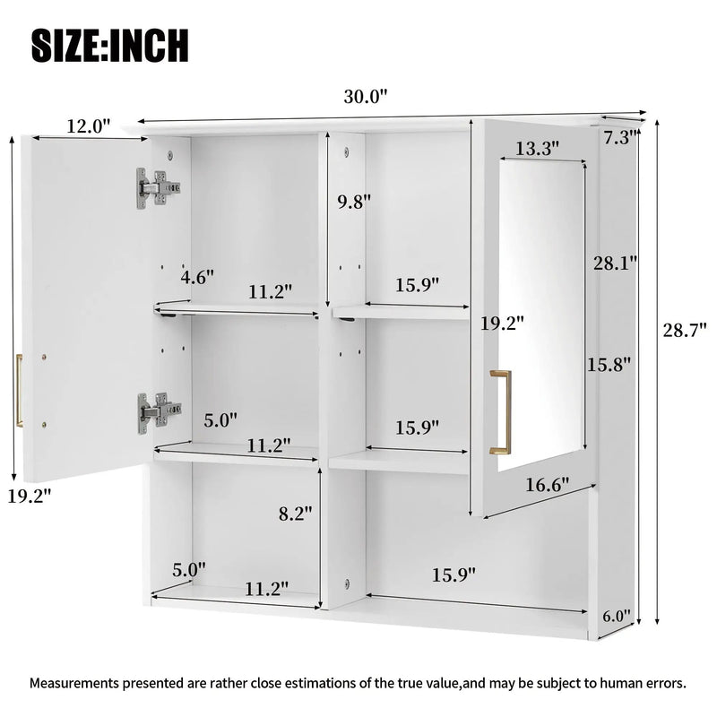 2 In 1 Wall-Mounted Mirror Cabinet With Adjustable Shelves, Soft-Close Doors, High-Definition Mirror & Storage by Unique Piece Furniture