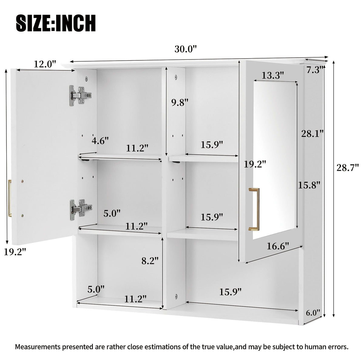 2 In 1 Wall-Mounted Mirror Cabinet with Adjustable Shelves - White, Blue, Black, photo 11 of 12
