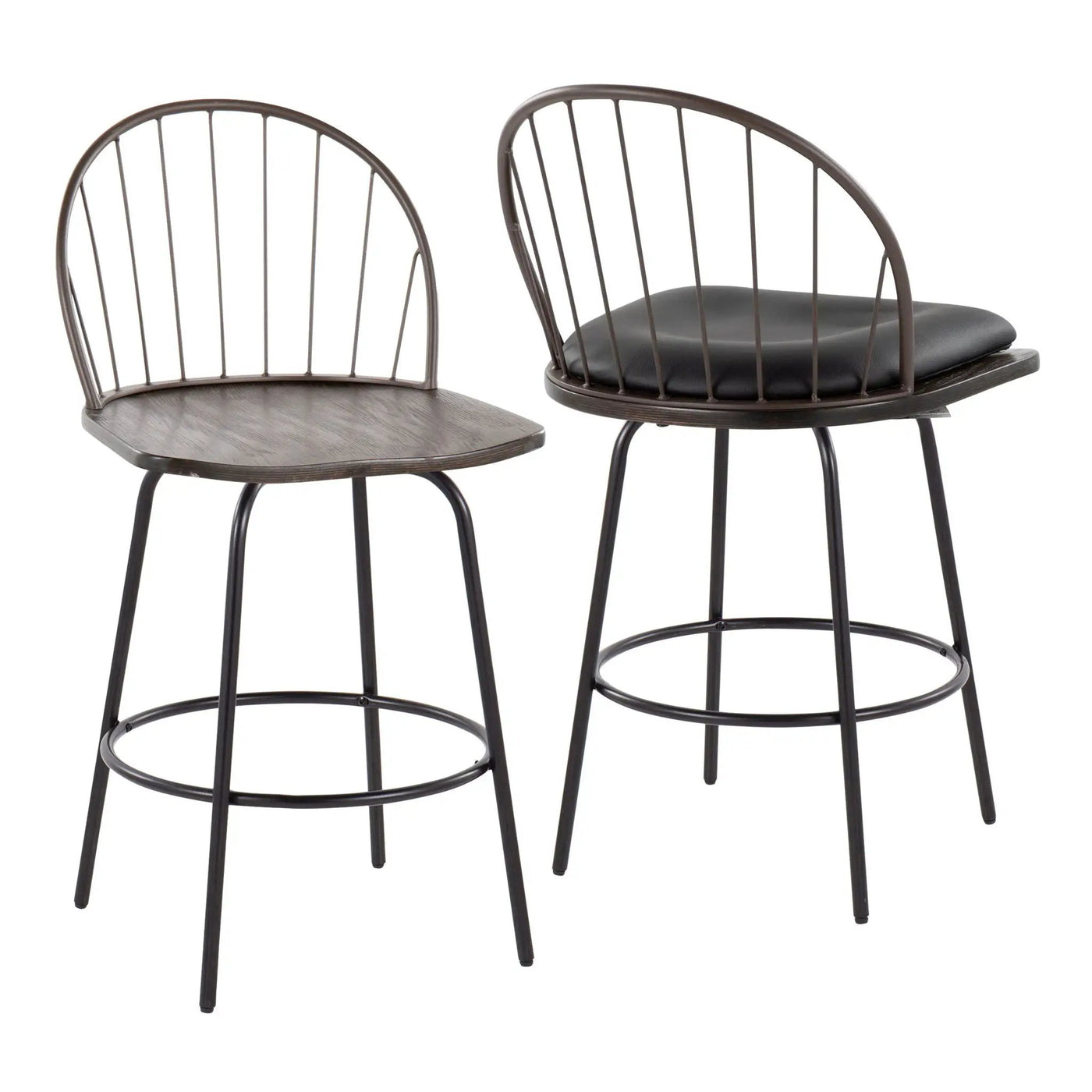 Riley - Claire Farmhouse Fixed Height Counter Stool With Swivel With Round Footrest (Set of 2) by HouseOfZazla