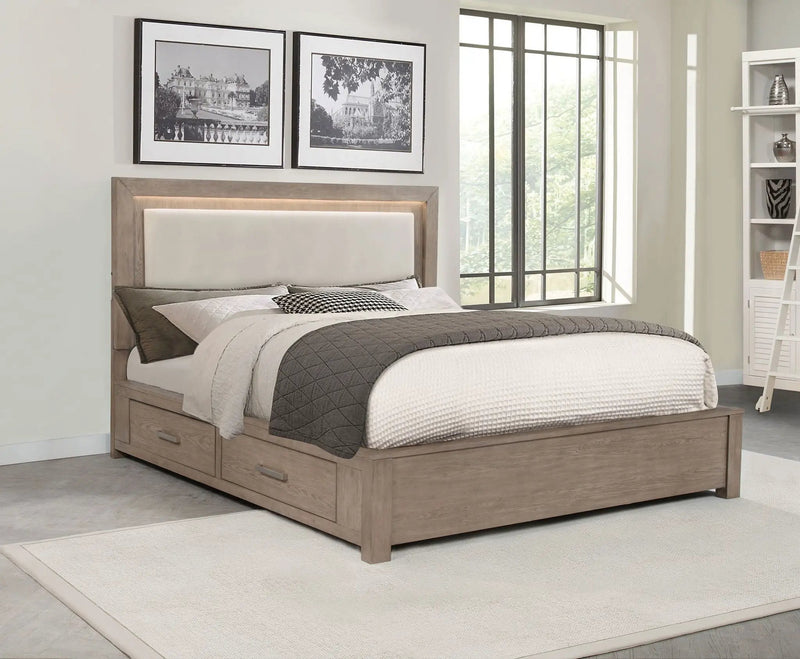 Kenora 56-inch California King LED Storage Bed Barley Brown by Unique Piece Furniture