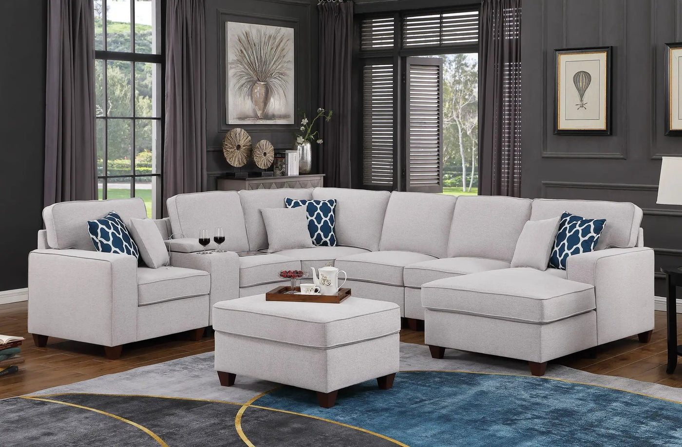 Tina - 8 Piece Upholstered Sectional With Ottoman by HouseOfZazla