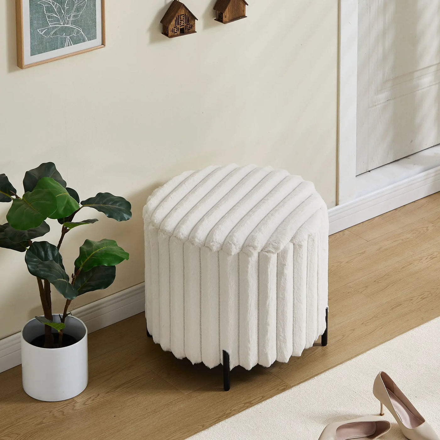 Wide Upholstered Round Pouf Ottoman Foot Rest by HouseOfZazla