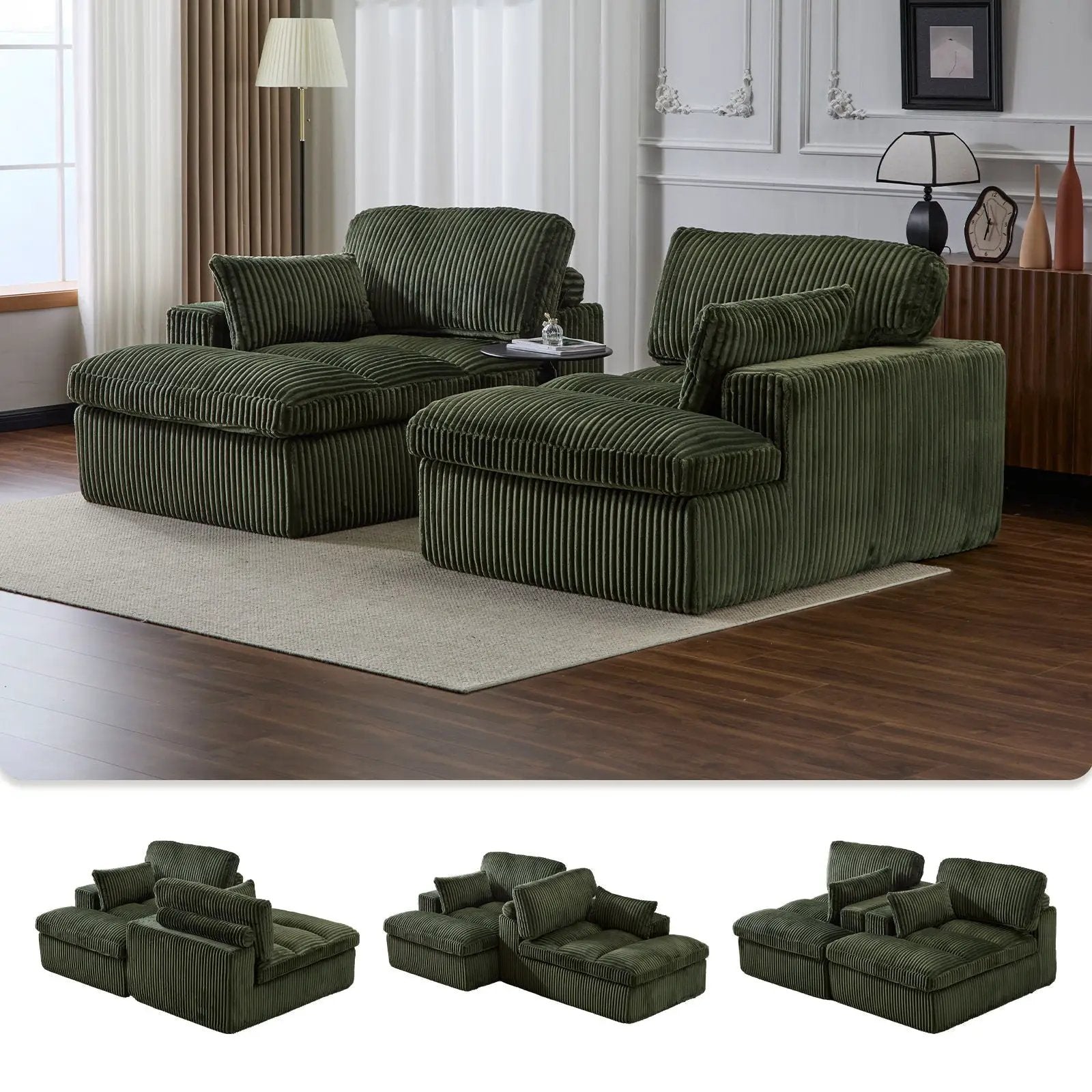 Double Chaise Lounge Chair, Oversized Upholstered Sleeper Cloud Couch by Unique Piece Furniture