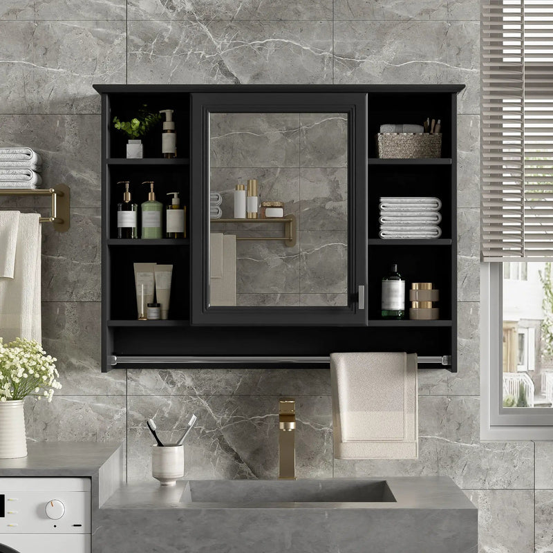 Modern Wall Mounted Mirror Cabinet With Adjustable Shelf, Soft Close Door, And Towel Bar by Unique Piece Furniture