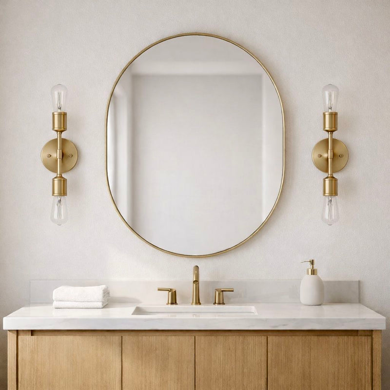 Reverie Double Lights Bathroom Wall Sconce Over Mirror - Clear / Gold, photo 10 of 10