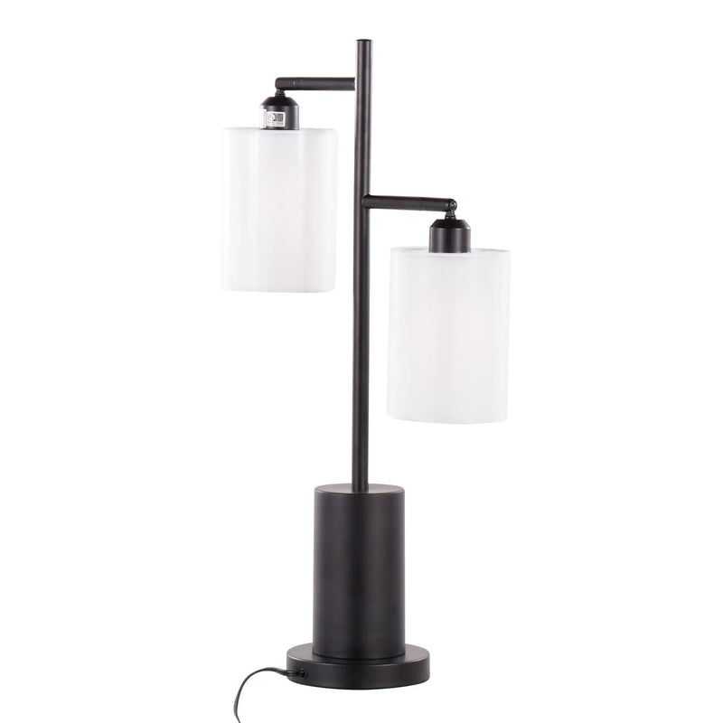 Cannes Contemporary Table Lamp in Black Metal with White Shades by HouseOfZazla