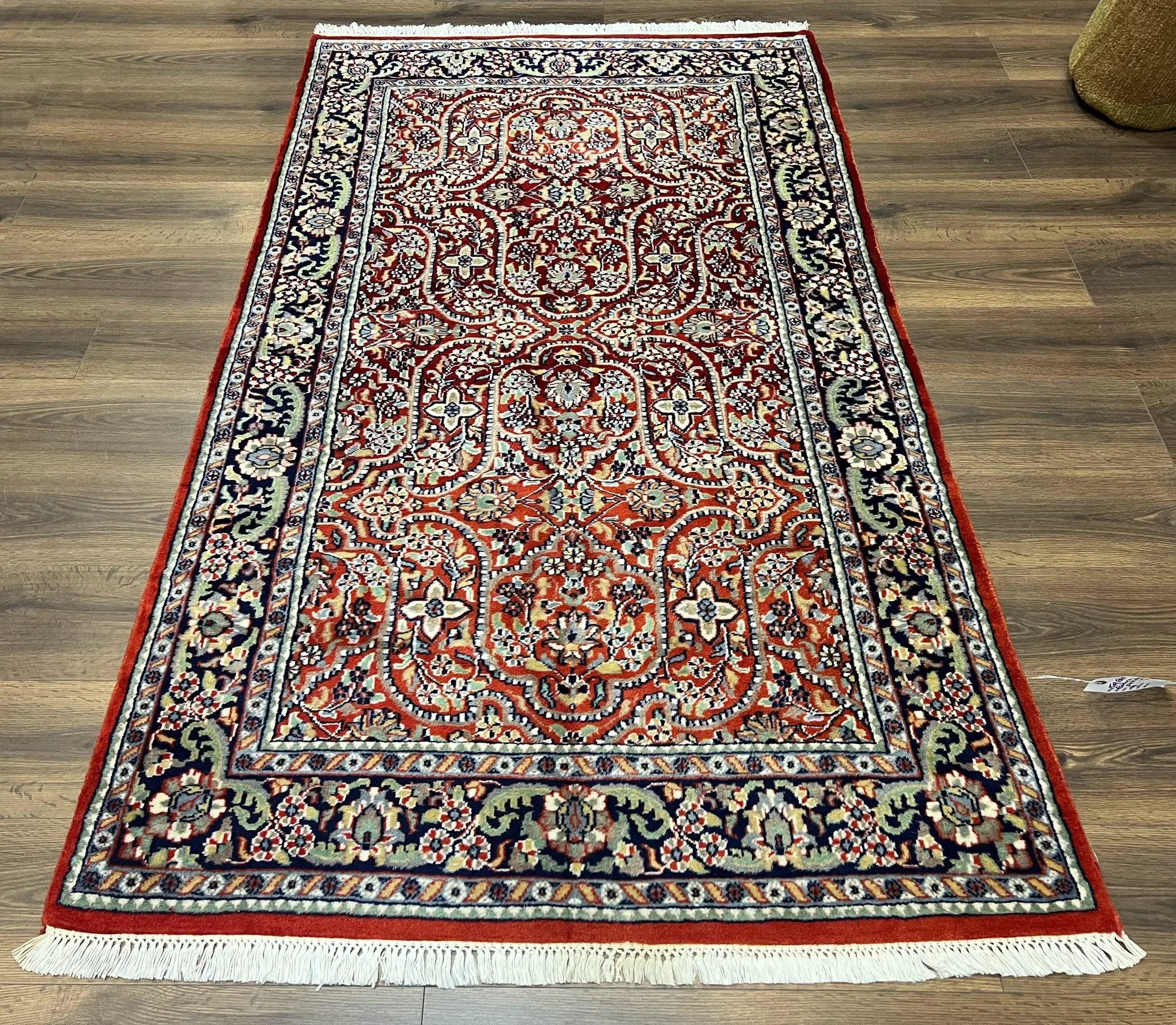 Indo Persian Rug 4x7, Allover Floral Oriental Carpet, Red and Navy Blue, Hand Knotted Indian Kashmiri Traditional Vintage Area Rug 4 x 7 ft by Jewel Rugs