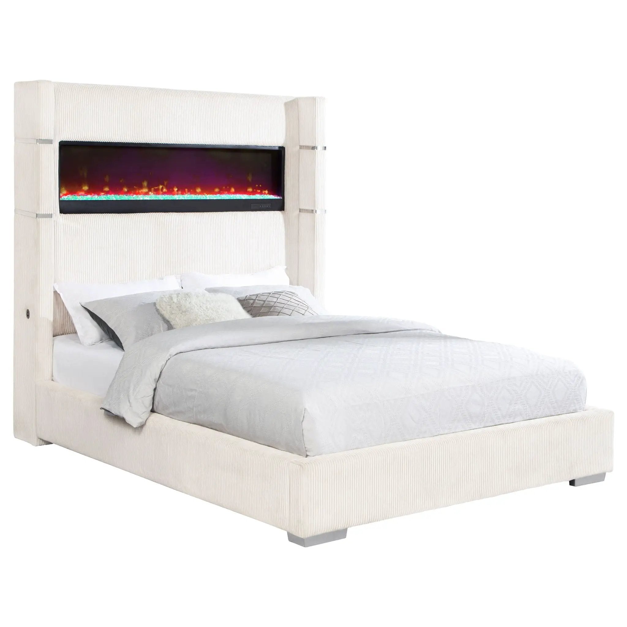 Tisdall Upholstered Cal King Flame Visualizer Bed Cream by Unique Piece Furniture