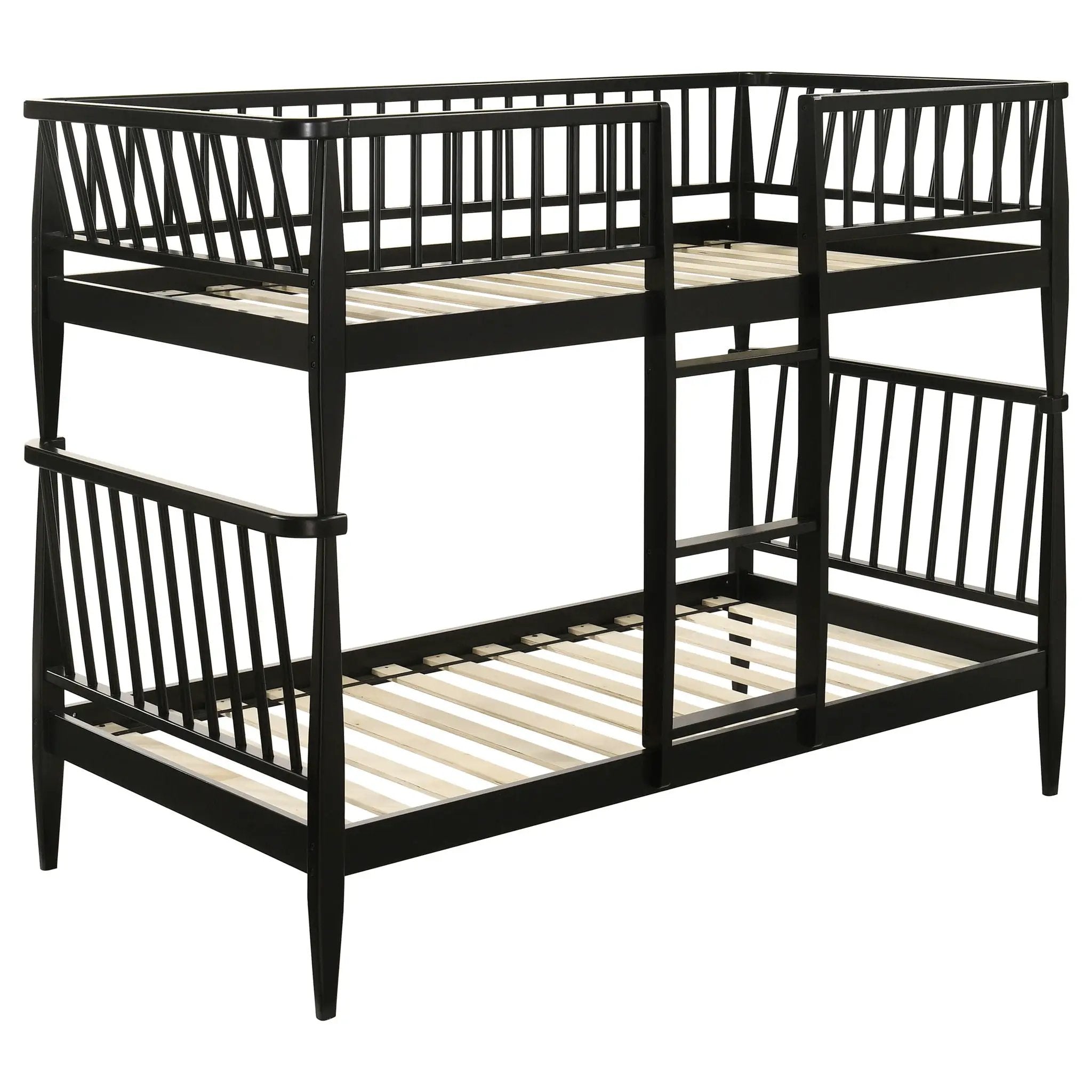 Abram Windsor Twin Over Twin Wood Bunk Bed with Ladder Black by Unique Piece Furniture