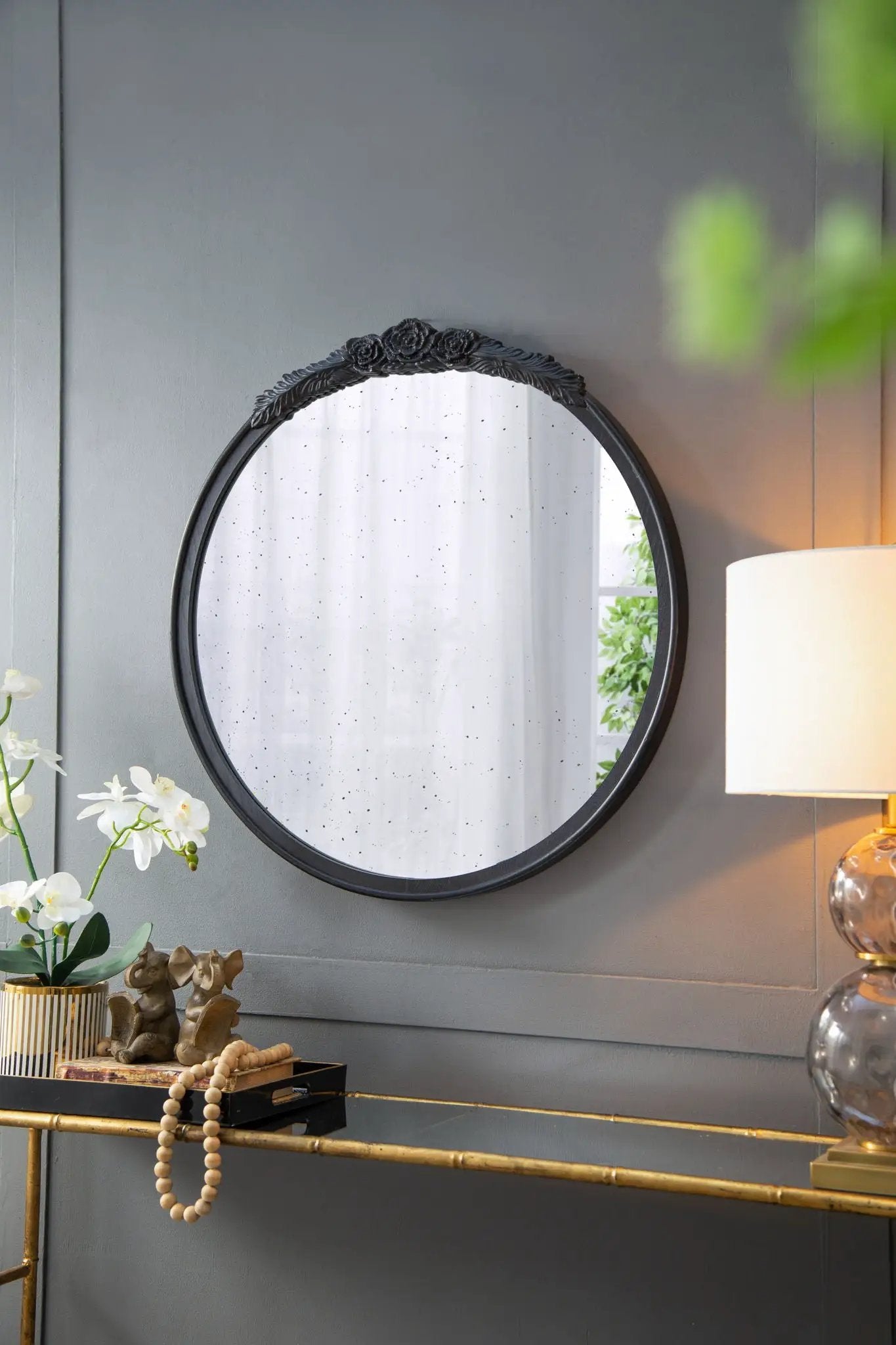Round Hand Carved Rose Antique Mirror Frame, Wall Mirror For Live Space by HouseOfZazla