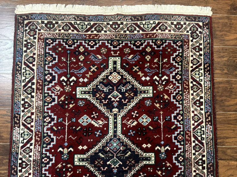 Persian Afshar Rug 4x5 Red Navy Geometric Tribal Wool Carpet by Jewel Rugs