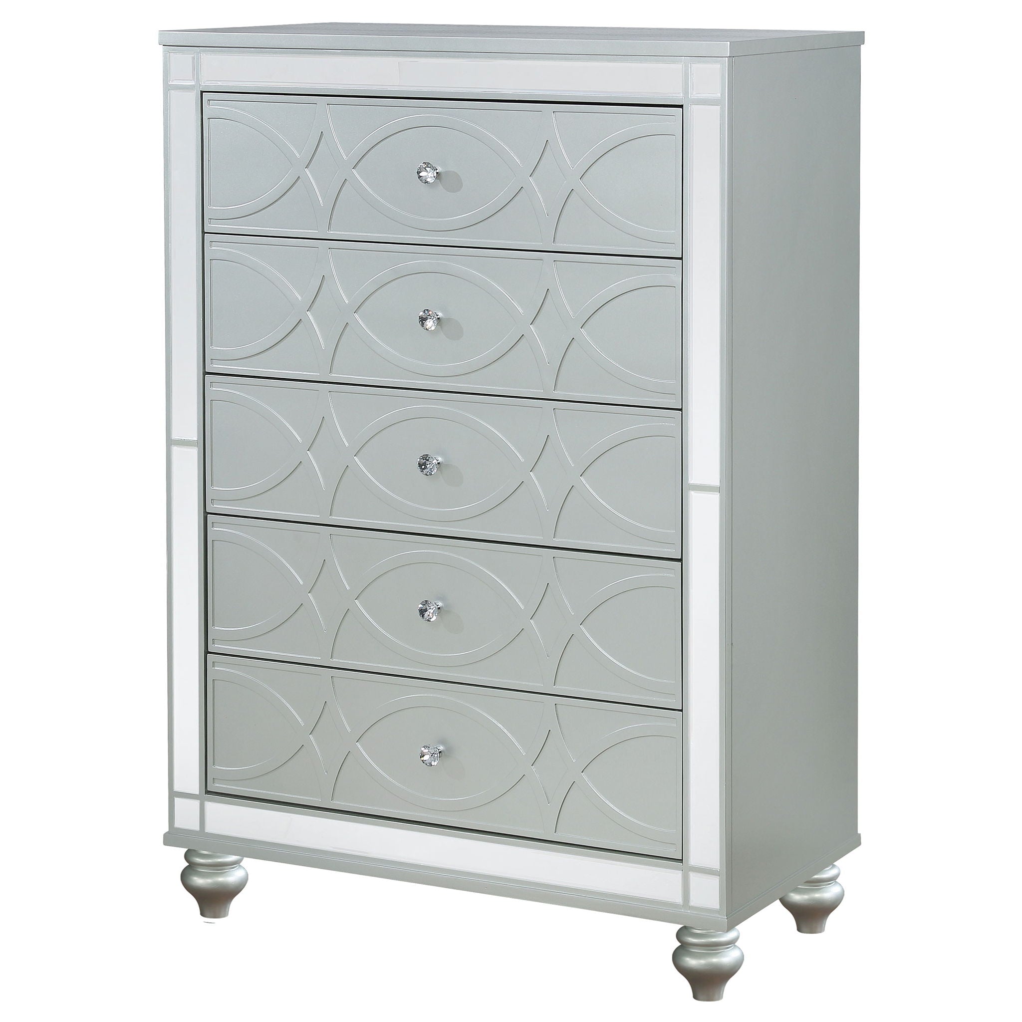 Arabesque - 5 Drawer Bedroom Chest - Silver by HouseOfZazla