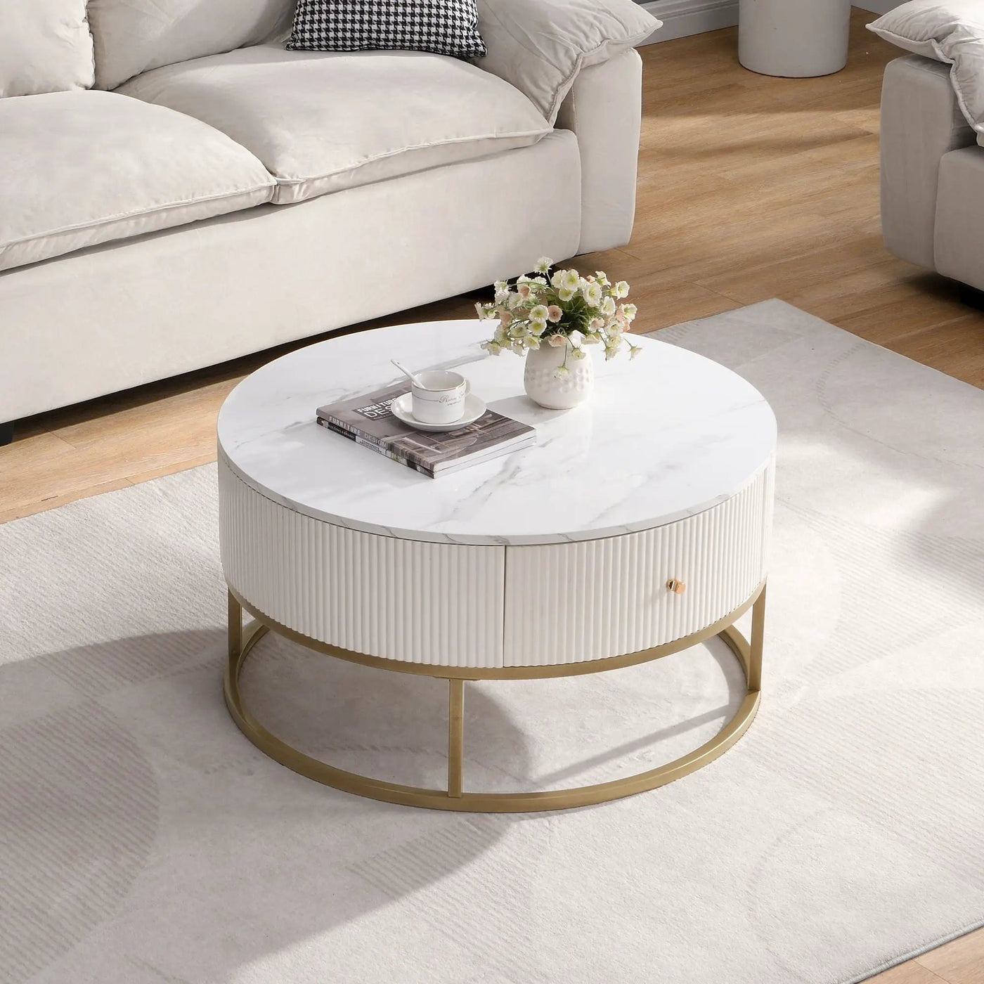 Modern Round Table With Drawers by Unique Piece Furniture