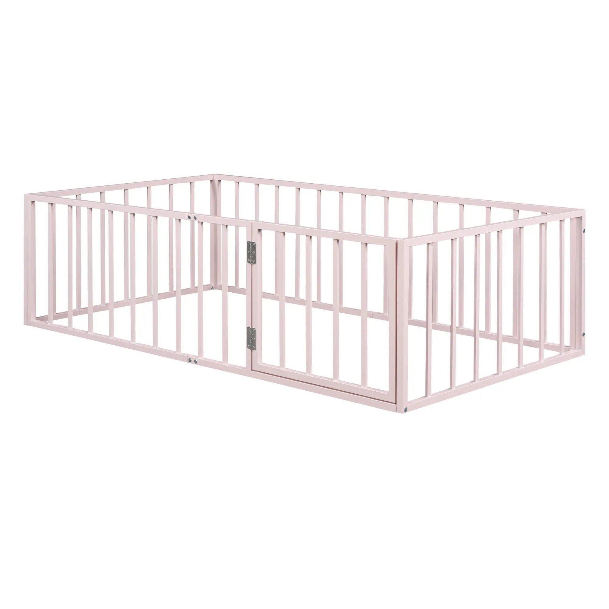 Metal Floor Bed Frame With Fence And Door by HouseOfZazla