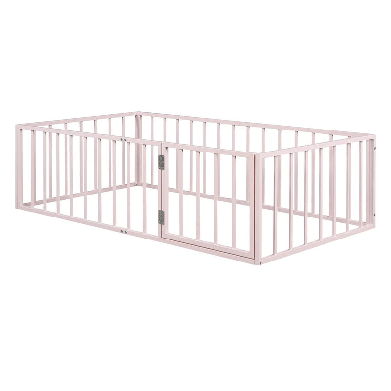 Metal Floor Bed Frame With Fence And Door by HouseOfZazla