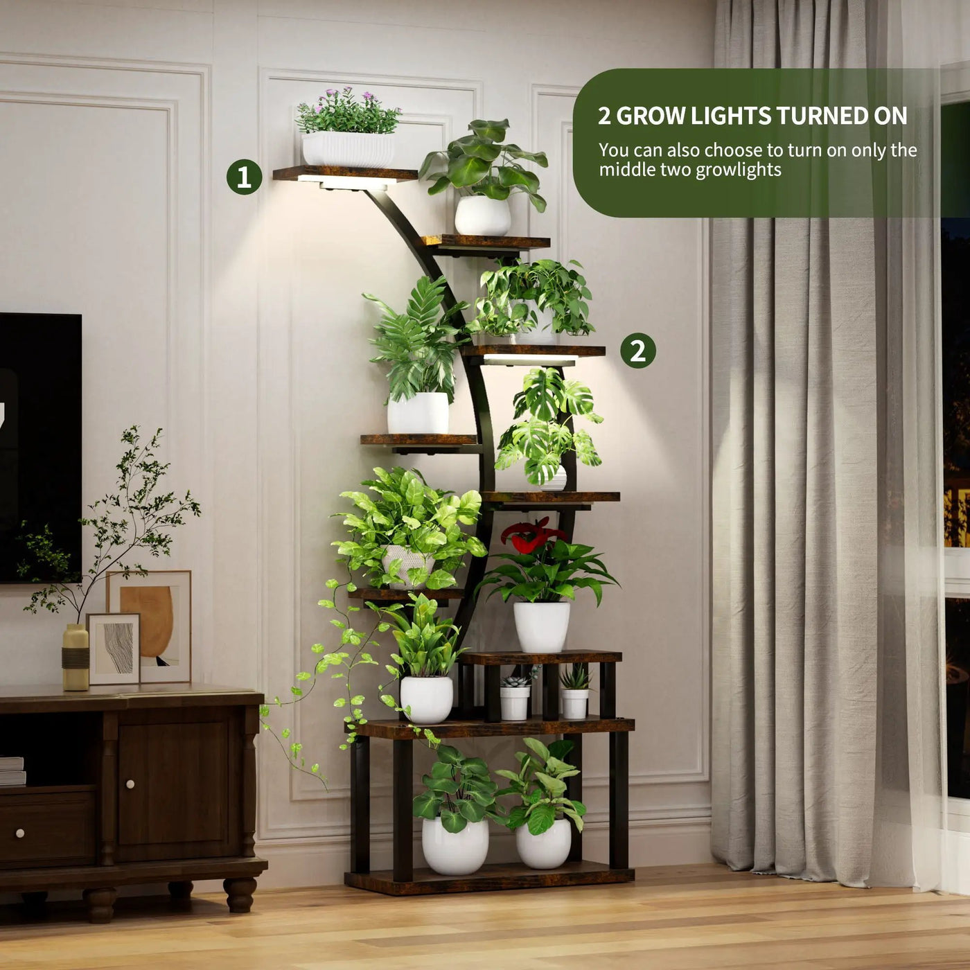 9 Tiered Indoor Plant Stand With 5 Adjustable Grow Lights by HouseOfZazla