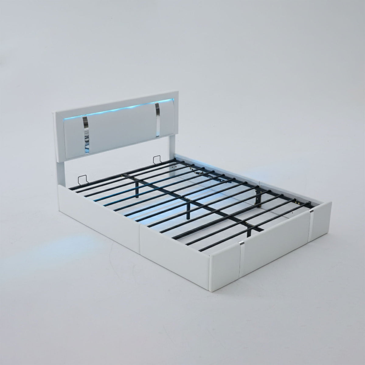 Upholstered Platform Bed Frame with Adjustable LED Headboard and Storage - Black or White, photo 3 of 28