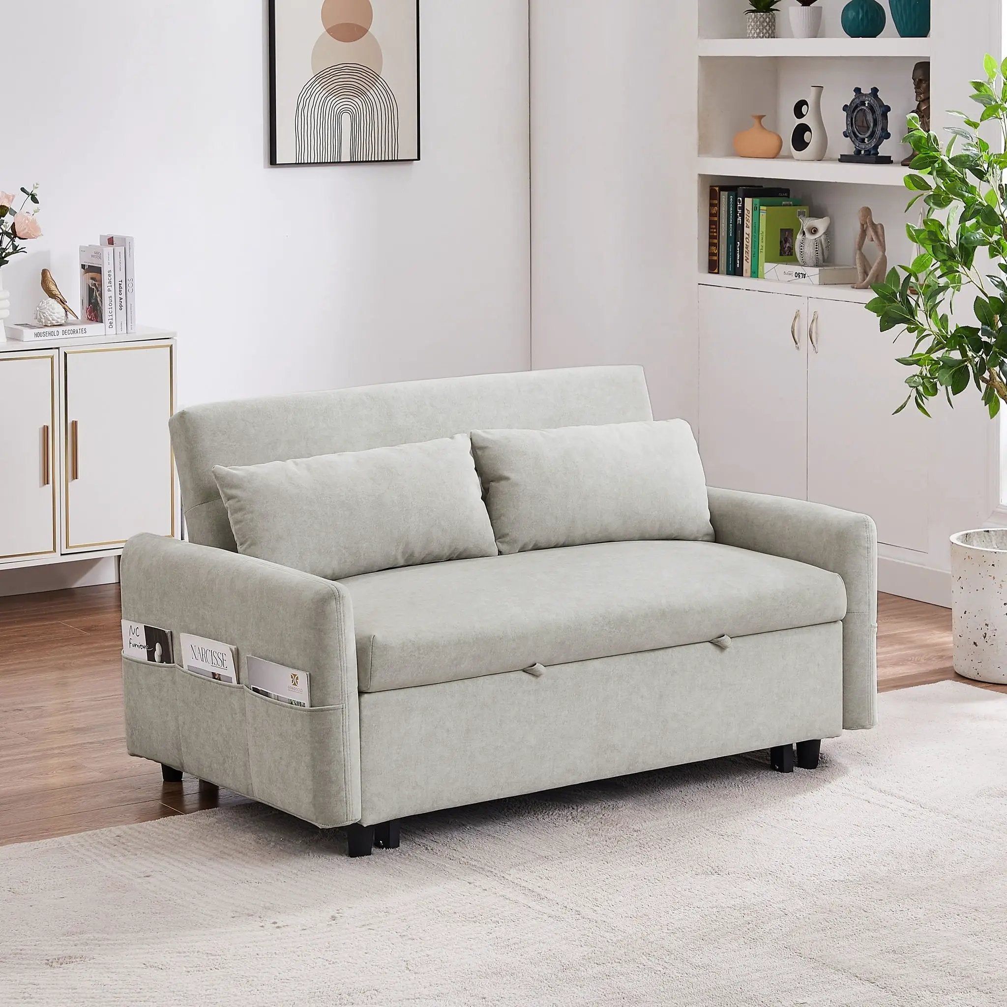 Pull Out Sleep Sofa Bed Loveseats Sofa Couch With Adjsutable Backrest, Storage Pockets, 2 Soft Pillows, USB Ports For Living Room, Bedroom, Apartment, Office by HouseOfZazla