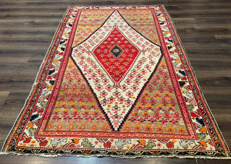 Antique Persian Malayer Rug 4x7, Tribal Senneh Carpet, Geometric, Diamond Design by Jewel Rugs