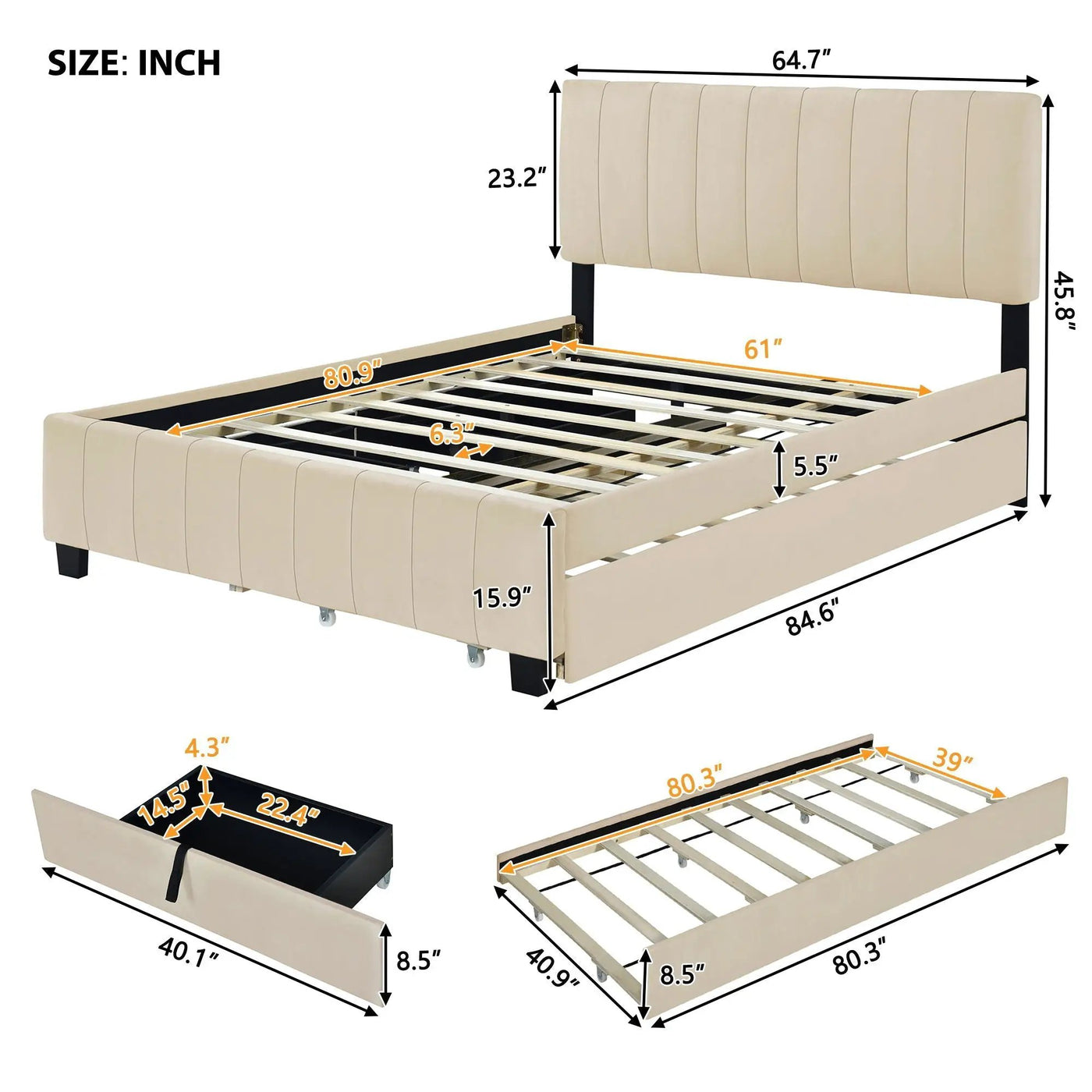 Platform UpholsteredBed With 2 Drawers And Twin Long Trundle by HouseOfZazla