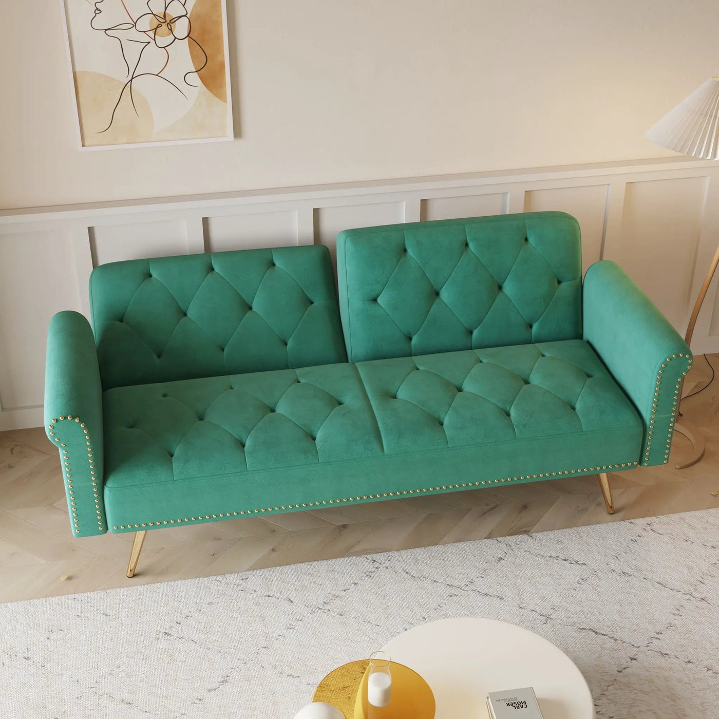 Luxurious Sofa Bed With Nail Head Trim And Matching Pillow by HouseOfZazla