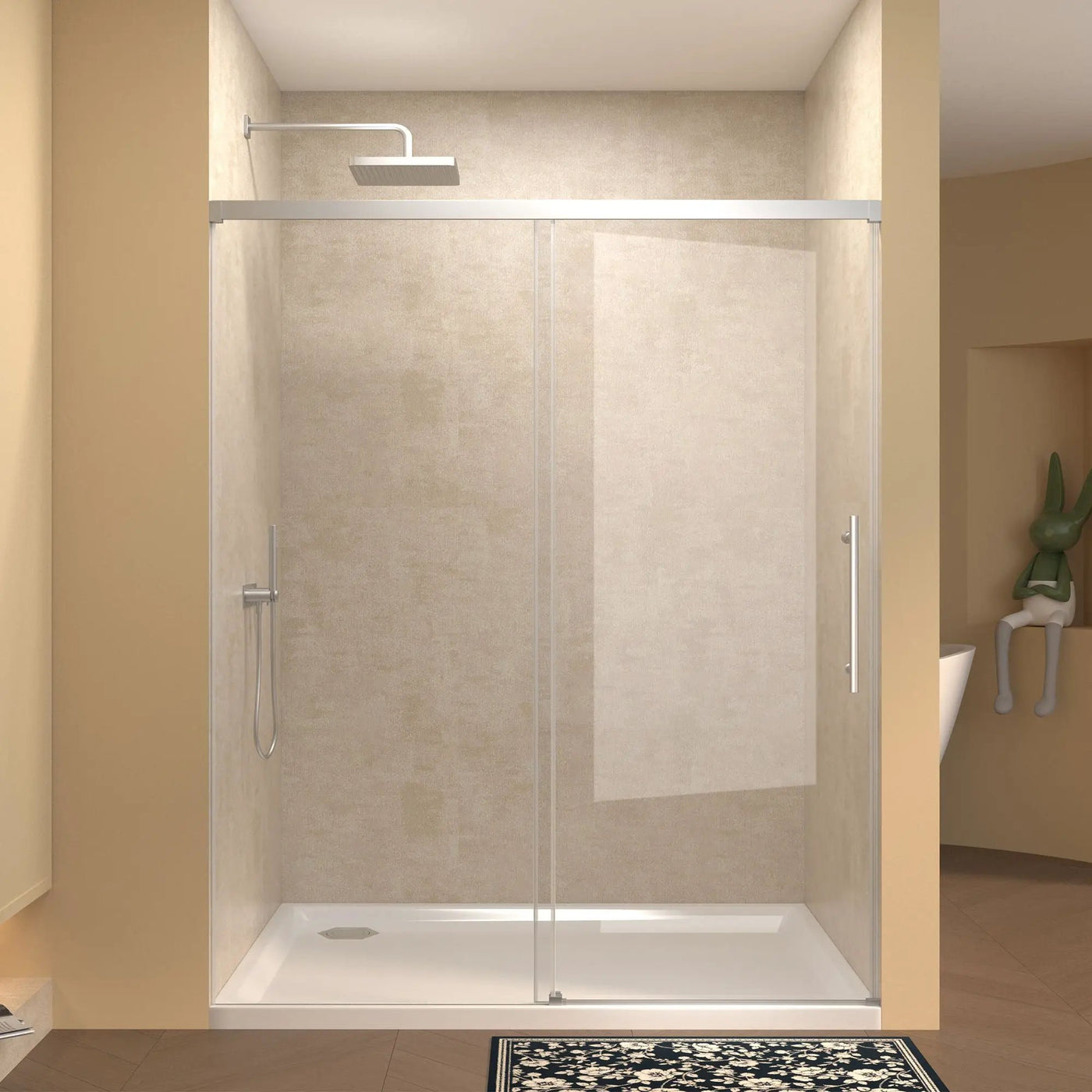 Frameless Single Sliding Shower Door With Handle by HouseOfZazla