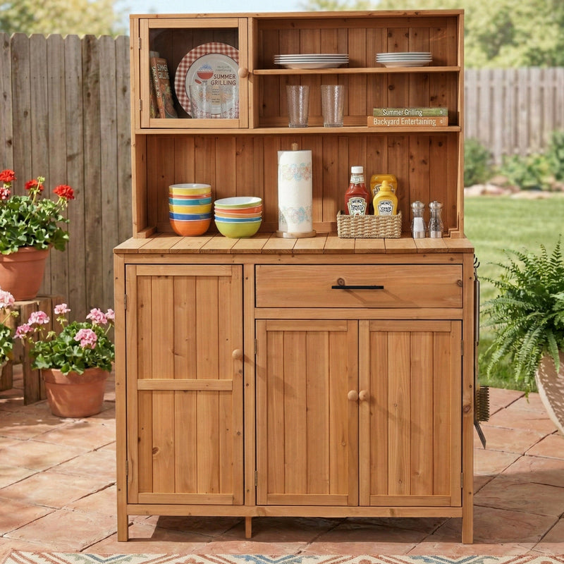 TOPAMX Potting Bench with Hutch, Solid Fir Wood Garden Workstation by HouseOfZazla