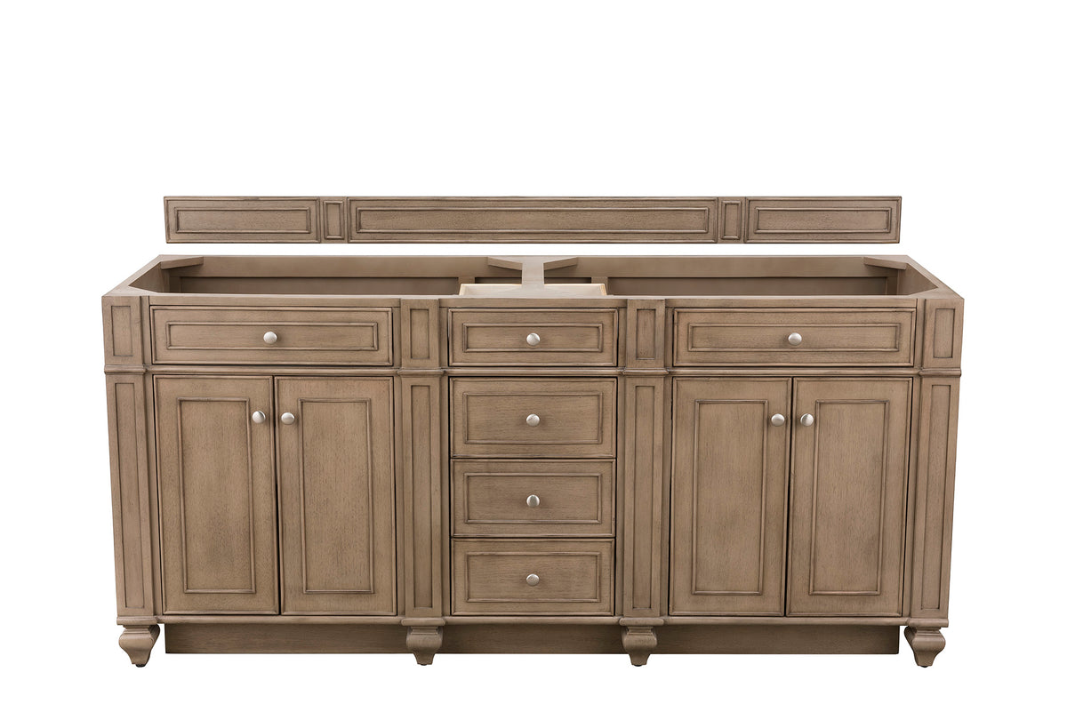 James Martin Bristol 72" Double Bathroom Vanity, Whitewashed Walnut, cabinet without a countertop