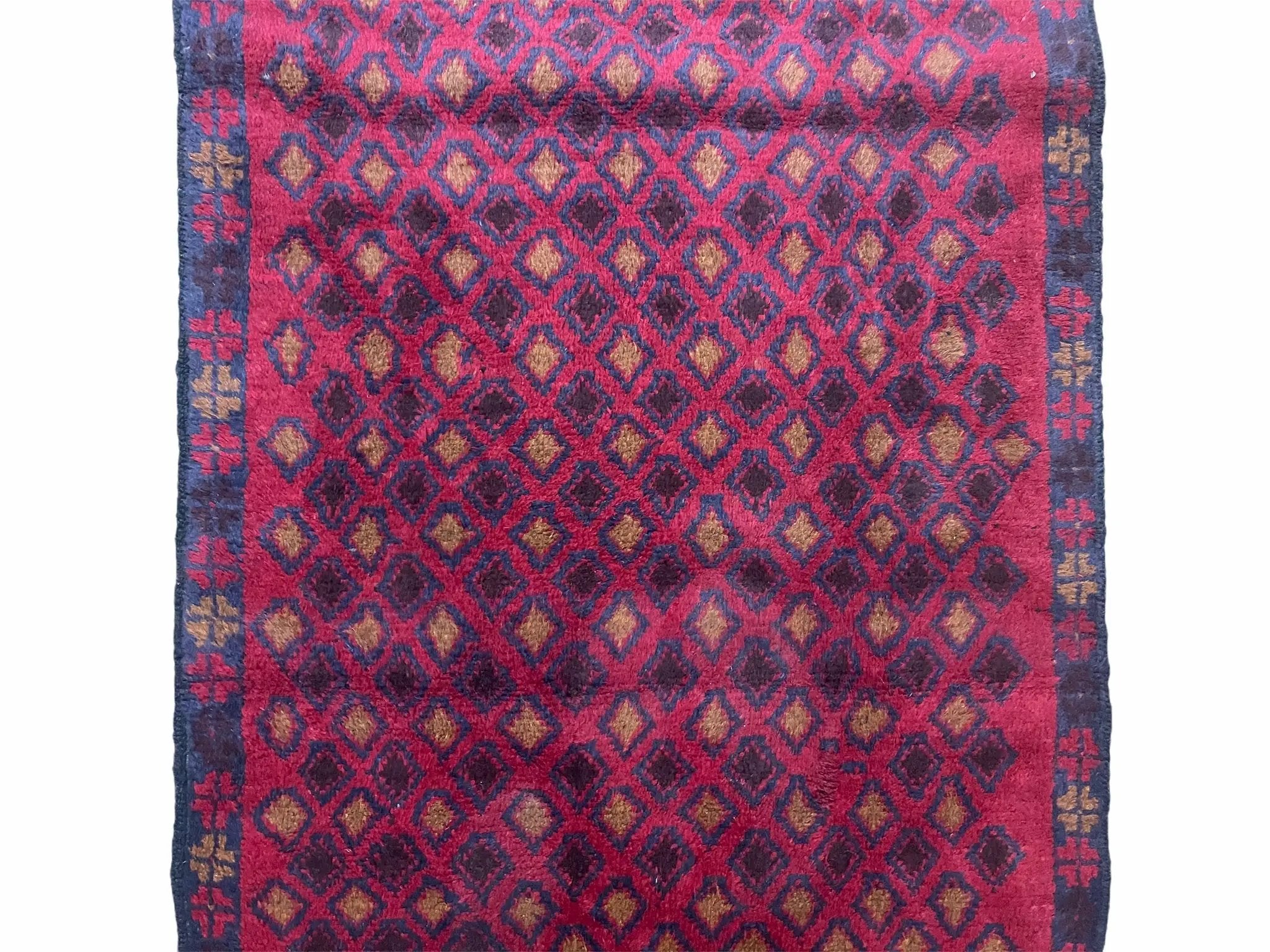 3x5 New Vintage Handmade Tribal Wool Rug Balouch Rug Afghan Rug Red Blue Diamond by Jewel Rugs